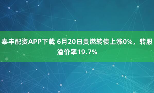 泰丰配资APP下载 6月20日贵燃转债上涨0%，转股溢价率19.7%